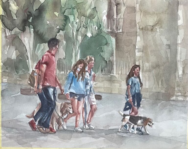 Grupo de adolescentes de paseo con perros