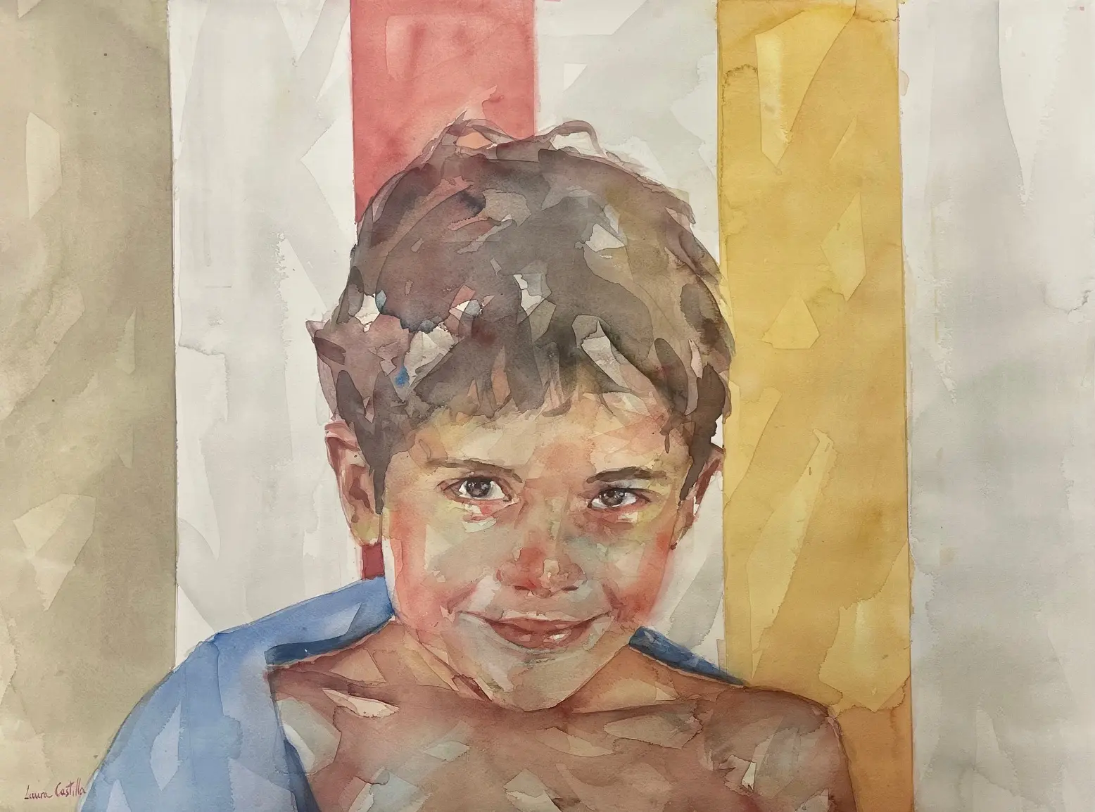 Retrato de un niño en acuarela