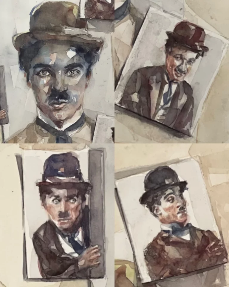 Montaje de cuatro acuarelas de Charles Chaplin