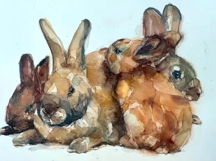 Acuarela de unos conejos