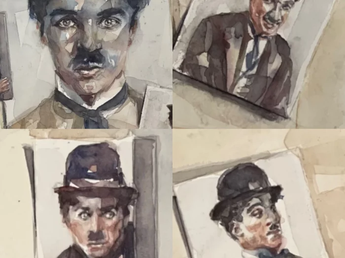 Montaje de cuatro acuarelas de Charles Chaplin