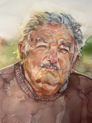 Retrato en acuarela de José Mujica