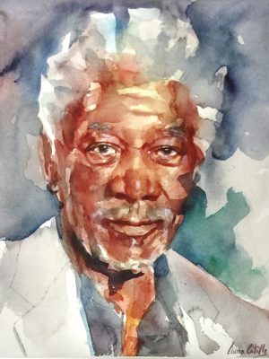 Acuarela del actor Morgan Freeman