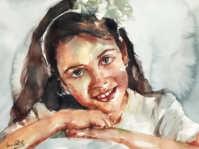 Acuarela de niña con diadema