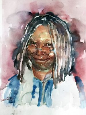 Retrato en acuarela de Whoopi Goldberg